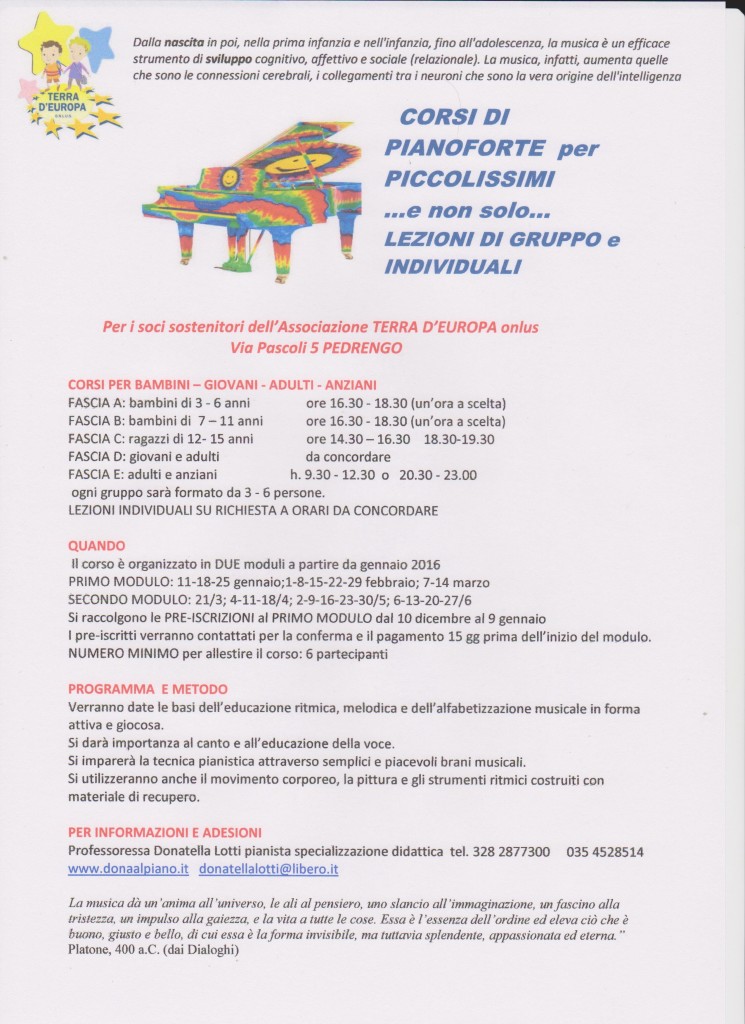 A GENNAIO INIZIANO I NUOVI CORSI DI PIANOFORTE 